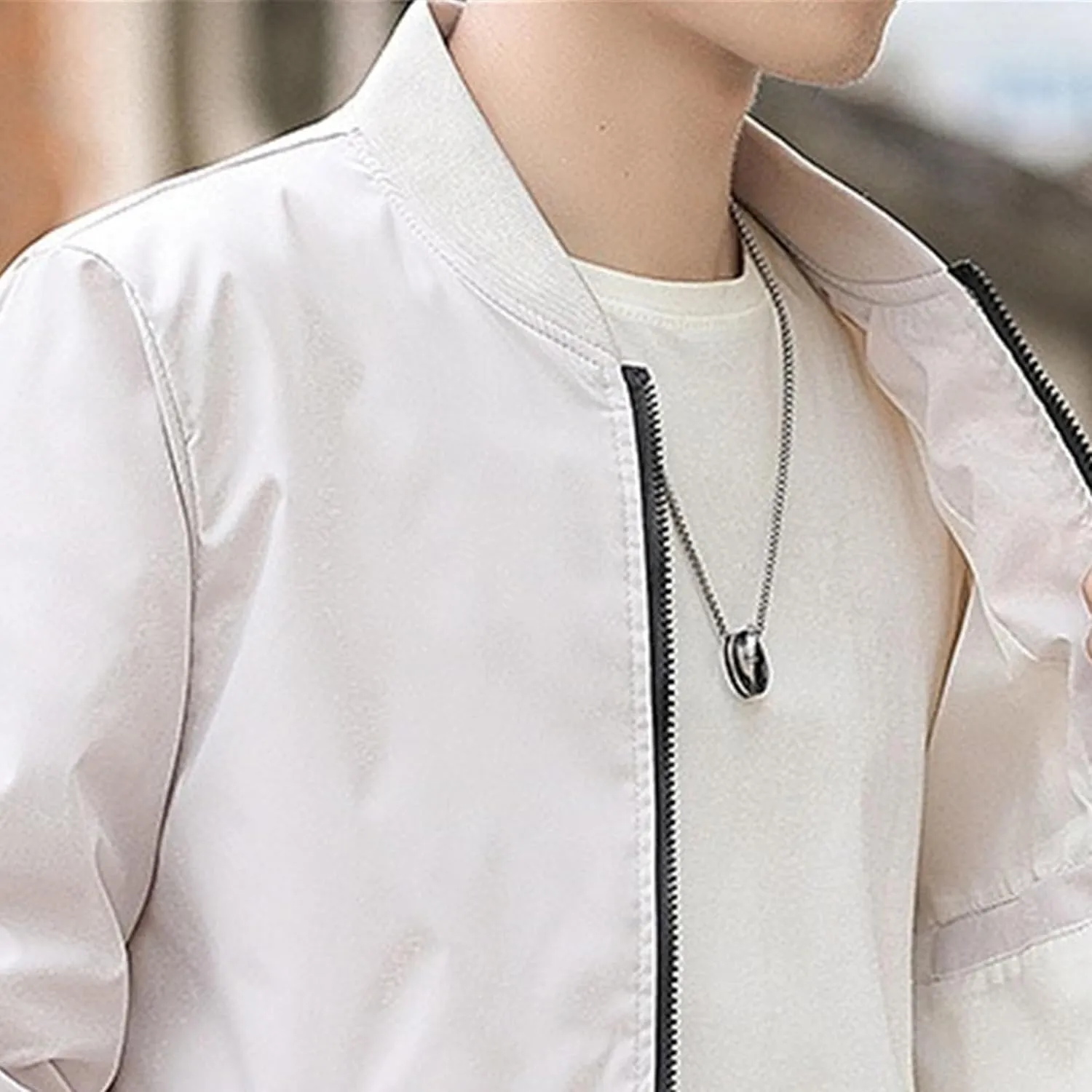 JEKE-DG Men's Stand Collar Casual Baseball Jacket Long Sleeve Fashion Zipper Overshirt Loose Fit Windbreaker Jacket Coat