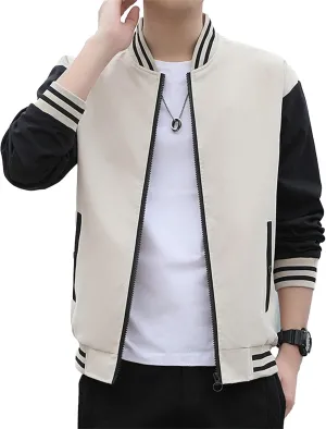 JEKE-DG Men's Stand Collar Casual Baseball Jacket Long Sleeve Fashion Zipper Overshirt Loose Fit Windbreaker Jacket Coat