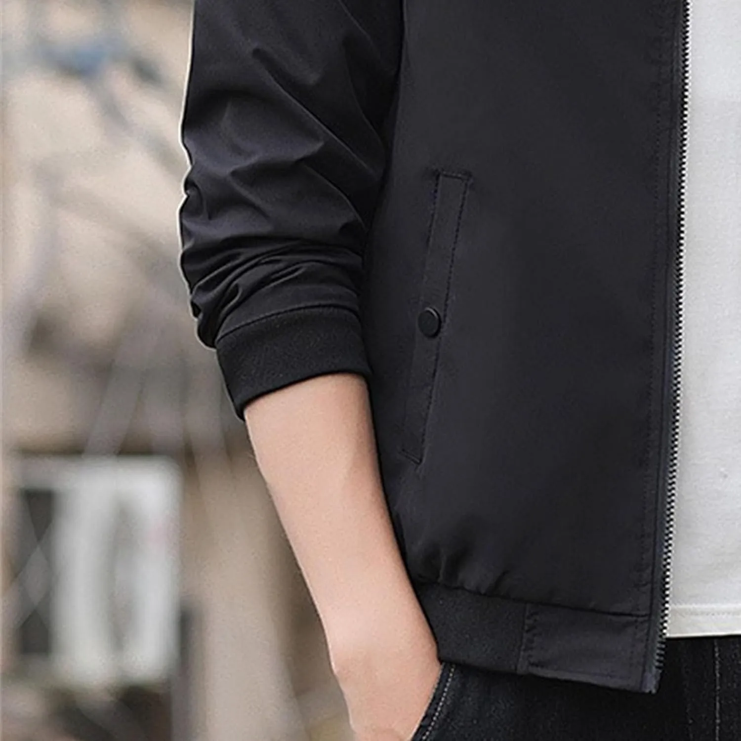 JEKE-DG Men's Stand Collar Casual Baseball Jacket Long Sleeve Fashion Zipper Overshirt Loose Fit Windbreaker Jacket Coat