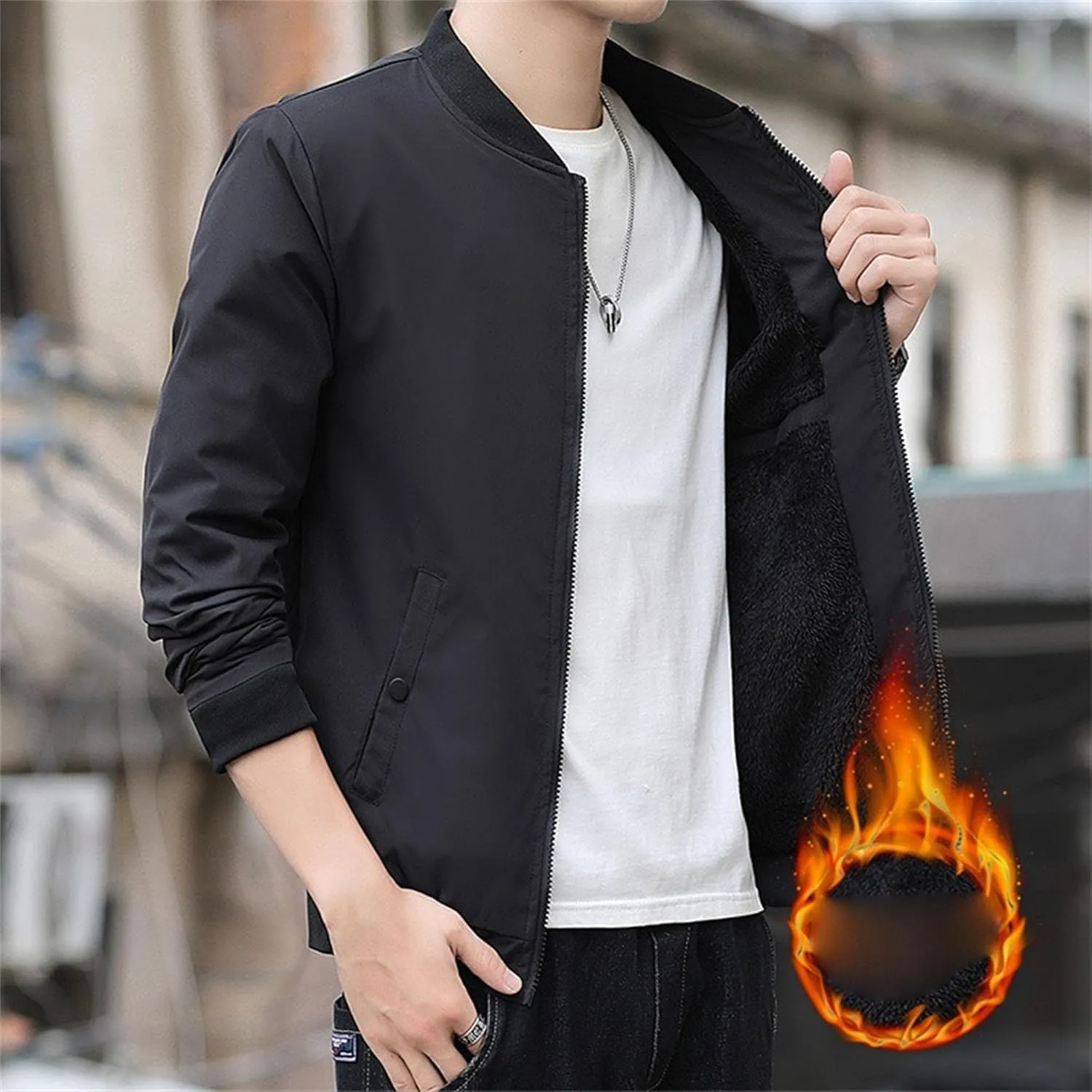 JEKE-DG Men's Stand Collar Casual Baseball Jacket Long Sleeve Fashion Zipper Overshirt Loose Fit Windbreaker Jacket Coat