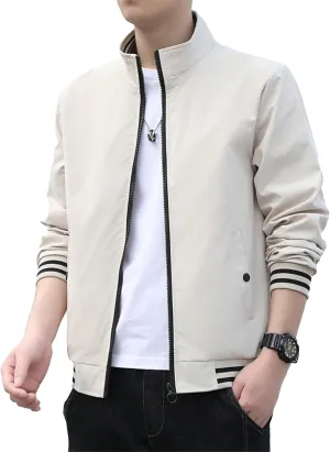 JEKE-DG Men's Stand Collar Casual Baseball Jacket Long Sleeve Fashion Zipper Overshirt Loose Fit Windbreaker Jacket Coat