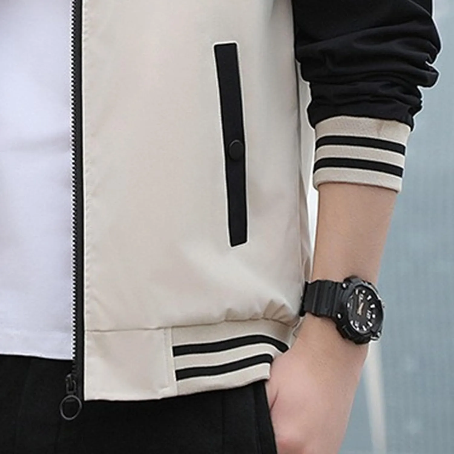 JEKE-DG Men's Stand Collar Casual Baseball Jacket Long Sleeve Fashion Zipper Overshirt Loose Fit Windbreaker Jacket Coat