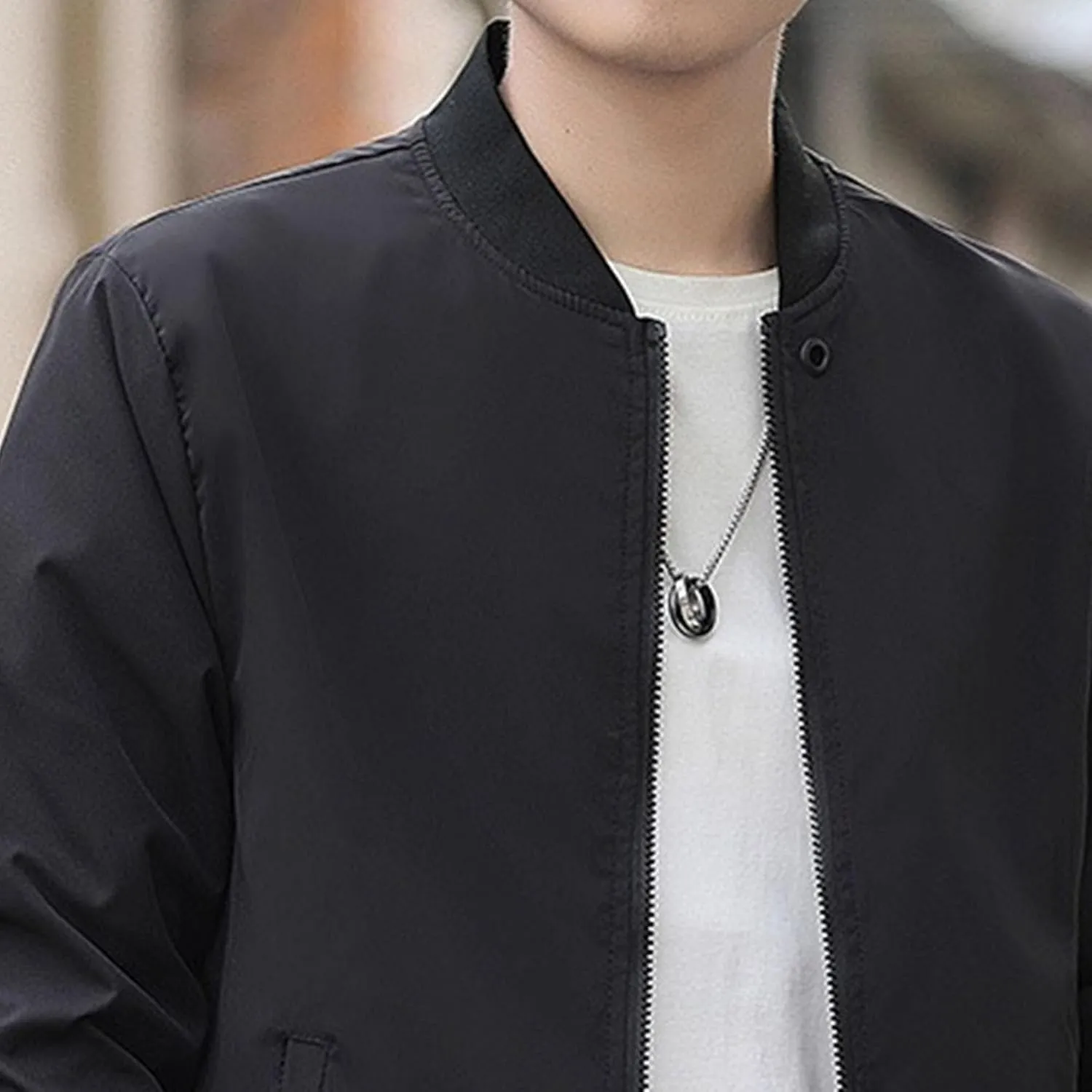 JEKE-DG Men's Stand Collar Casual Baseball Jacket Long Sleeve Fashion Zipper Overshirt Loose Fit Windbreaker Jacket Coat