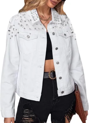 Kedera Jean Jacket Women Trendy 2025 Embellished Button Down Vintage Western Trucker Jacket Spring Coat Outfits