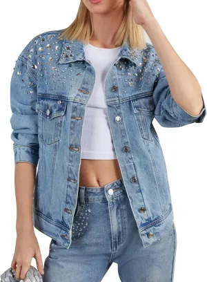 Kedera Jean Jacket Women Trendy 2025 Embellished Button Down Vintage Western Trucker Jacket Spring Coat Outfits