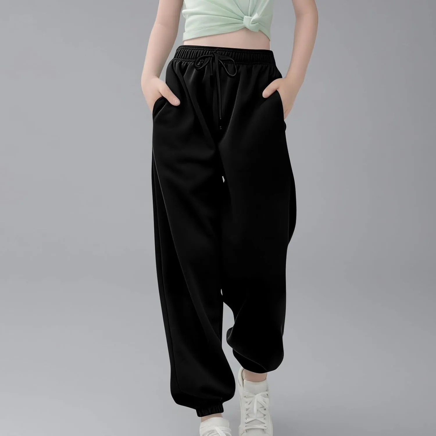 Kids Toddler Girls Joggers Solid Color Sweatpants Kids Cargo Loose High Waisted Elastic Pants with Pockets