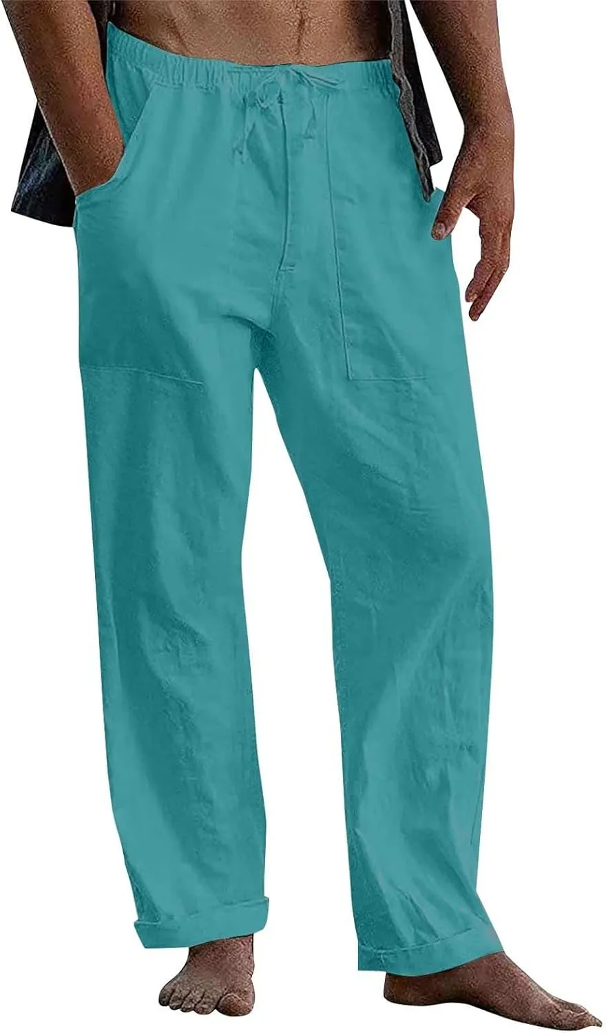 KUIOLYPOER Linen Pants Men Yoga Beach Baggy Casual Pants 2025 Summer Elastic Waist Drawstring Cotton Trousers with Pockets