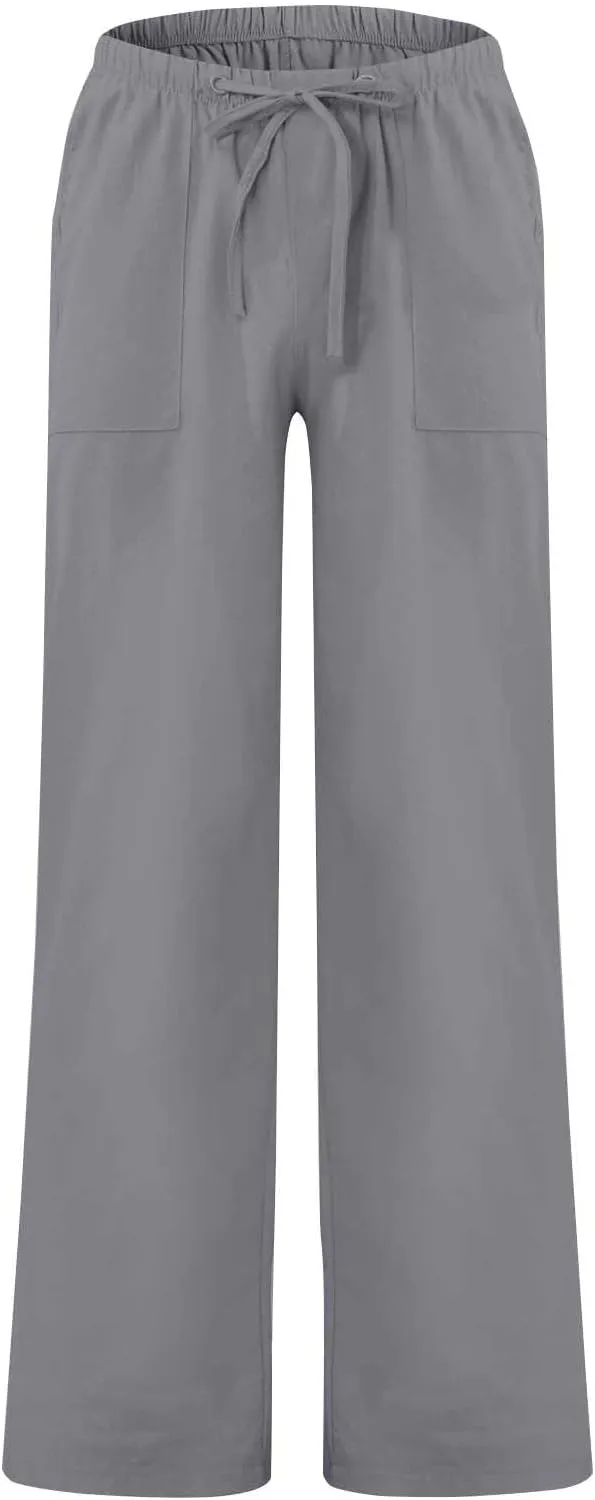 KUIOLYPOER Linen Pants Men Yoga Beach Baggy Casual Pants 2025 Summer Elastic Waist Drawstring Cotton Trousers with Pockets