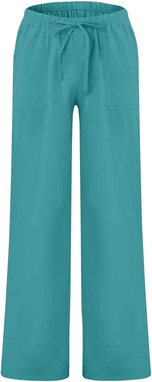 KUIOLYPOER Linen Pants Men Yoga Beach Baggy Casual Pants 2025 Summer Elastic Waist Drawstring Cotton Trousers with Pockets