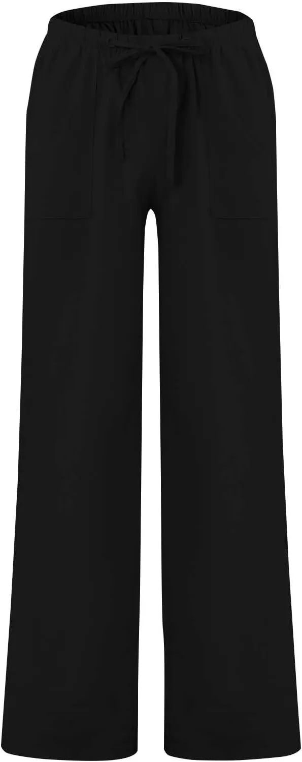 KUIOLYPOER Linen Pants Men Yoga Beach Baggy Casual Pants 2025 Summer Elastic Waist Drawstring Cotton Trousers with Pockets