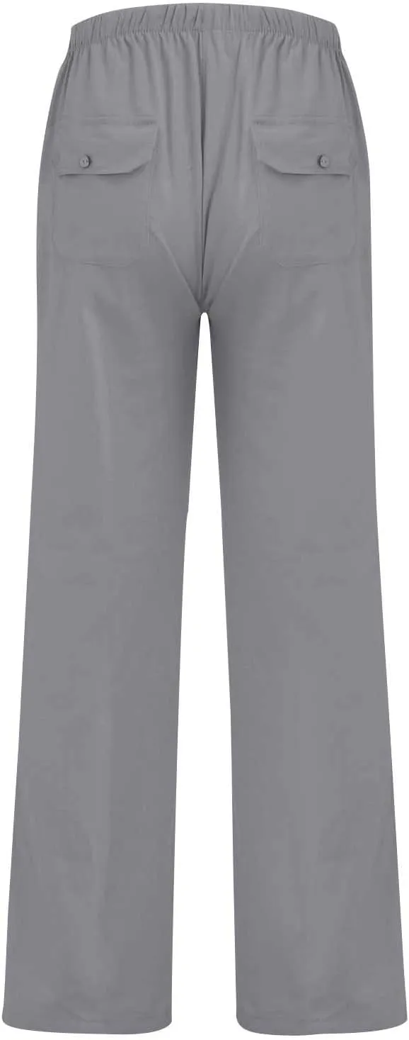 KUIOLYPOER Linen Pants Men Yoga Beach Baggy Casual Pants 2025 Summer Elastic Waist Drawstring Cotton Trousers with Pockets