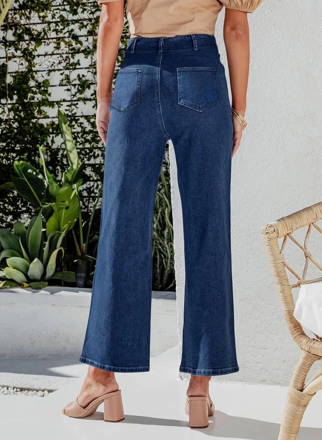 KUNMI Women's Wide Leg High Waisted Stretchy Straight Leg Jeans Baggy Loose Trendy Denim Pants