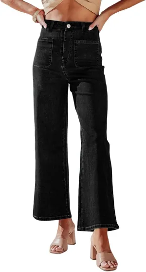 KUNMI Women's Wide Leg High Waisted Stretchy Straight Leg Jeans Baggy Loose Trendy Denim Pants