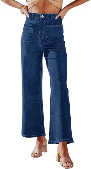 KUNMI Women's Wide Leg High Waisted Stretchy Straight Leg Jeans Baggy Loose Trendy Denim Pants