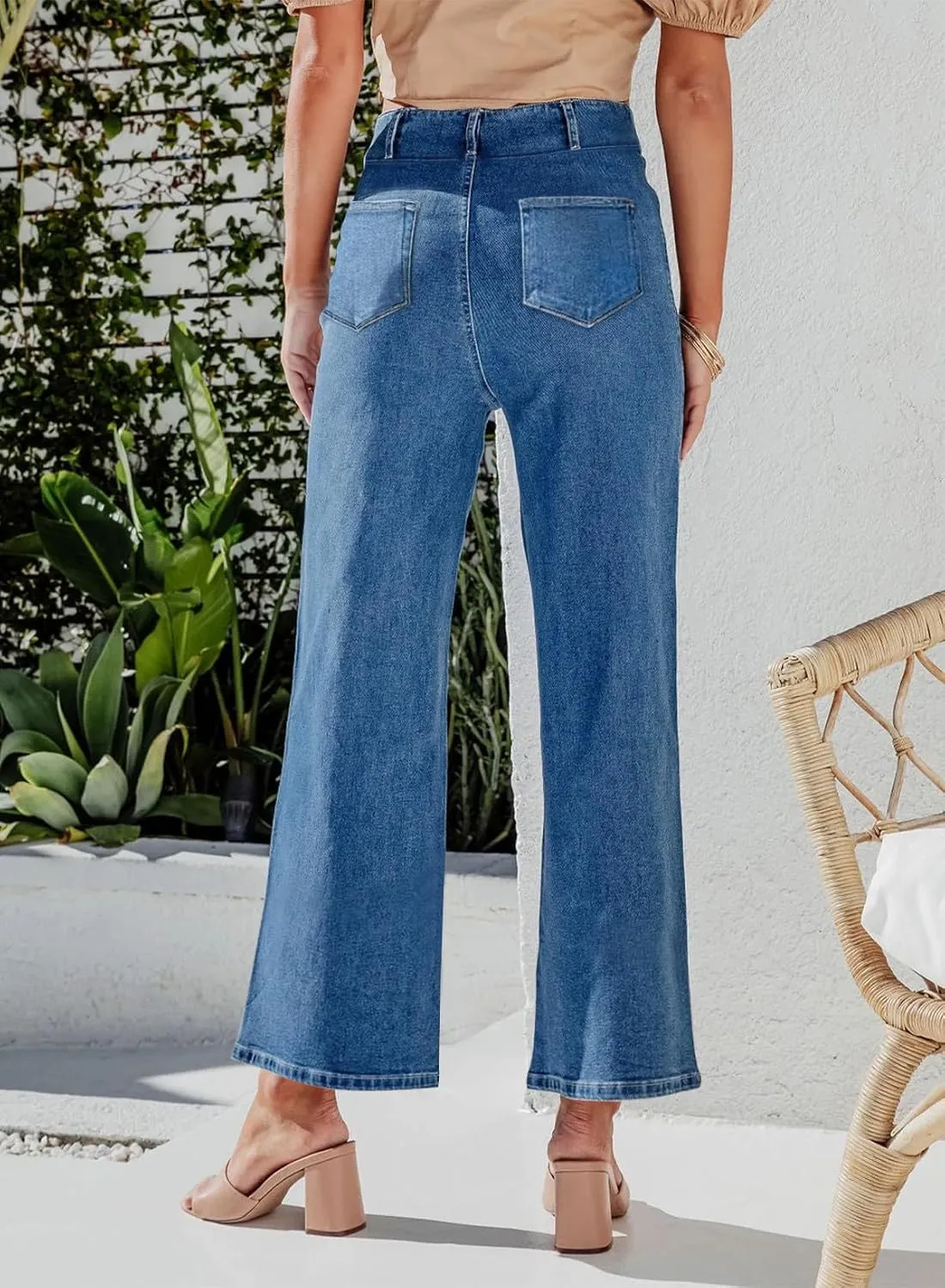 KUNMI Women's Wide Leg High Waisted Stretchy Straight Leg Jeans Baggy Loose Trendy Denim Pants
