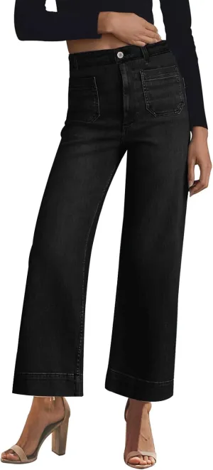 KUNMI Women's Wide Leg High Waisted Stretchy Straight Leg Jeans Baggy Loose Trendy Denim Pants