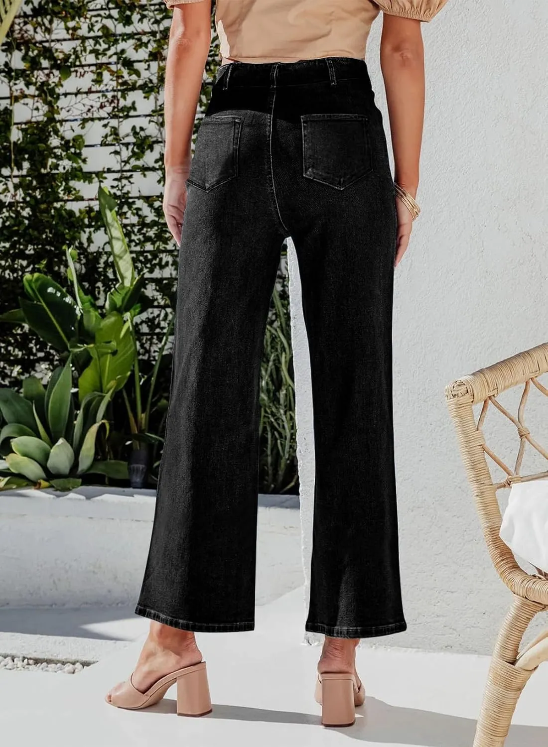 KUNMI Women's Wide Leg High Waisted Stretchy Straight Leg Jeans Baggy Loose Trendy Denim Pants