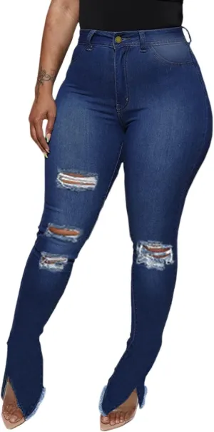Laeyzuo Women's High Waisted Denim Jean Pants Classic Skinny Stretchy Retro Ripped Jeans