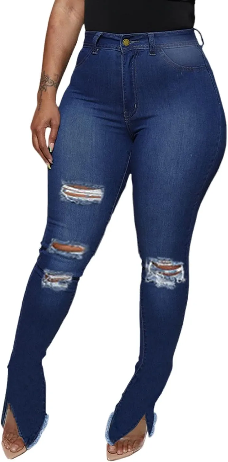 Laeyzuo Women's High Waisted Denim Jean Pants Classic Skinny Stretchy Retro Ripped Jeans