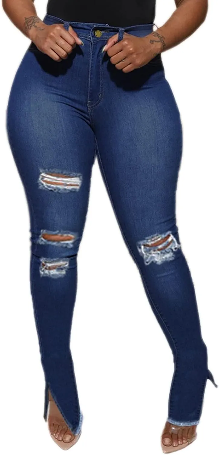 Laeyzuo Women's High Waisted Denim Jean Pants Classic Skinny Stretchy Retro Ripped Jeans