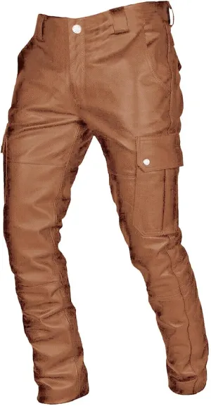 Leather Pants for Men Slim Fit Retro Punk Gothic Motorcycle Pants Lightweight Plus Size Comfy Athletic Casual Trousers