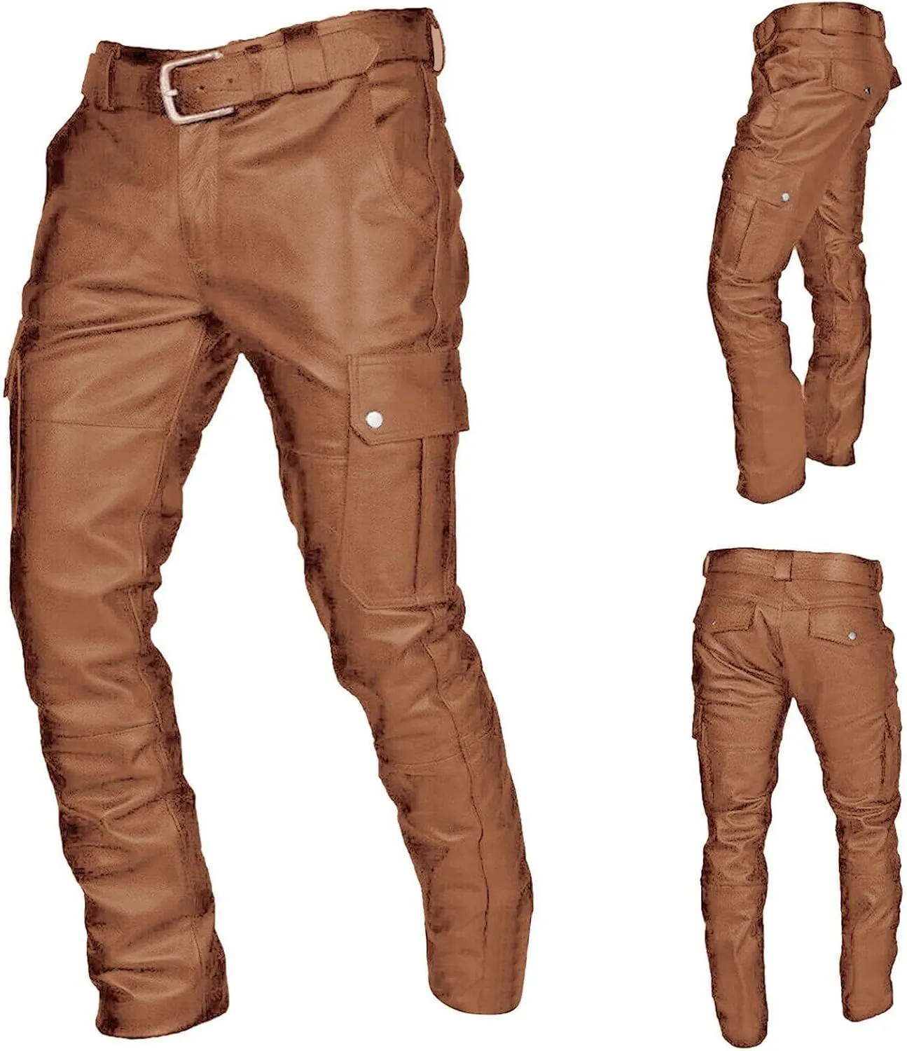 Leather Pants for Men Slim Fit Retro Punk Gothic Motorcycle Pants Lightweight Plus Size Comfy Athletic Casual Trousers