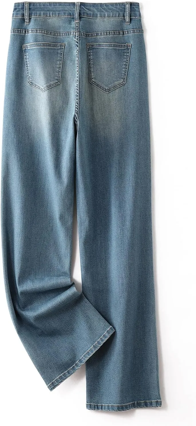 LEIJIJEANS Plus Size Baggy Jeans for Women Wide Leg Women Jeans Full Length Mom High Waist Tall Loose Wide Leg Pants