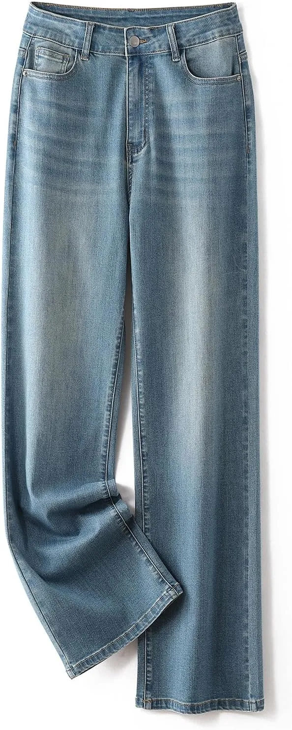 LEIJIJEANS Plus Size Baggy Jeans for Women Wide Leg Women Jeans Full Length Mom High Waist Tall Loose Wide Leg Pants