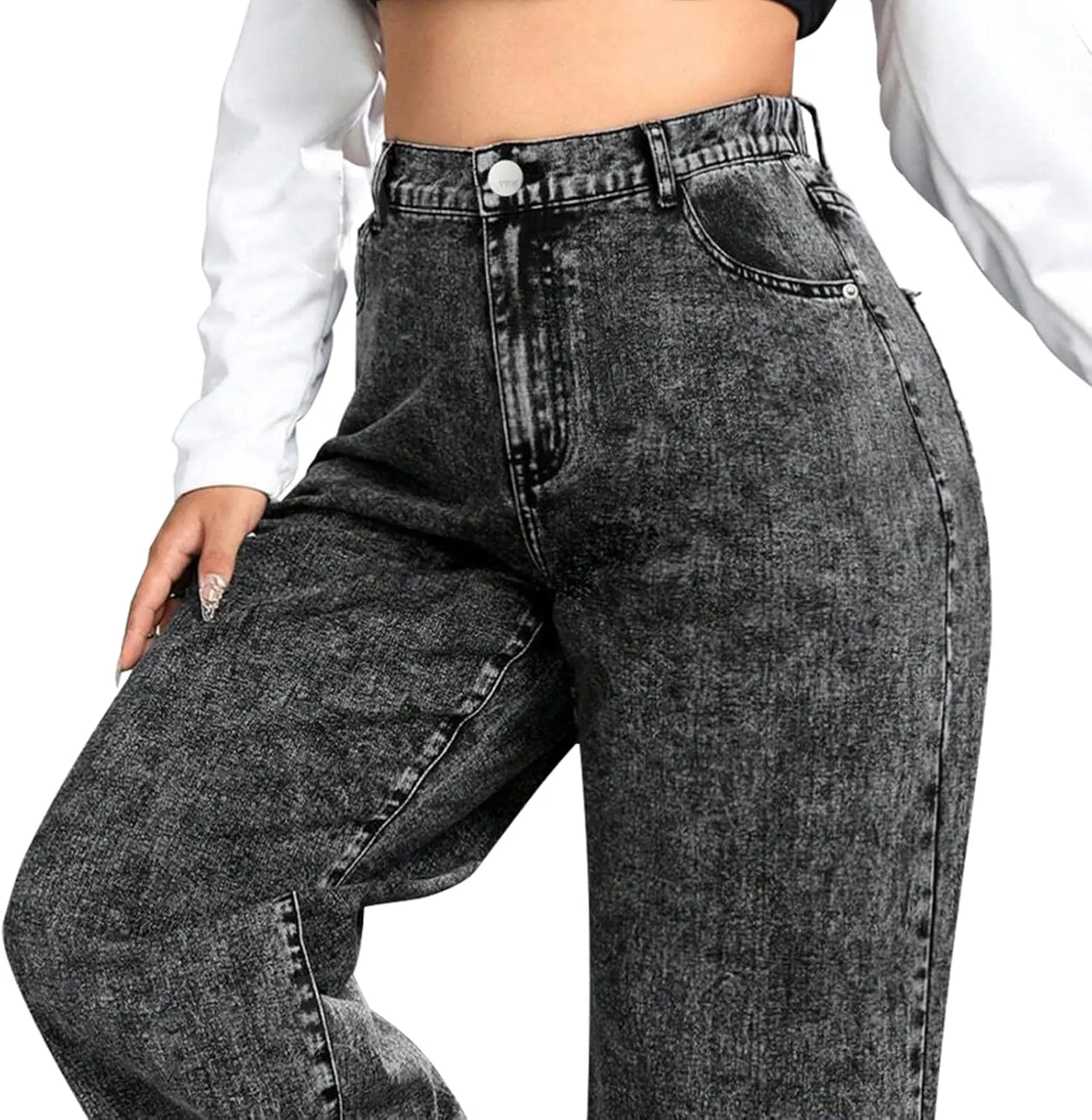 LEIJIJEANS Plus Size Baggy Jeans for Women Wide Leg Women Jeans Full Length Mom High Waist Tall Loose Wide Leg Pants