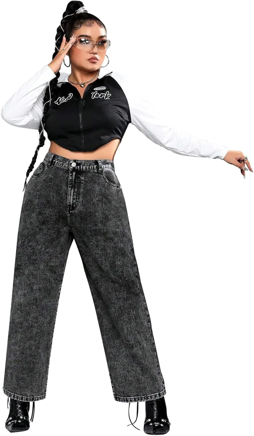 LEIJIJEANS Plus Size Baggy Jeans for Women Wide Leg Women Jeans Full Length Mom High Waist Tall Loose Wide Leg Pants