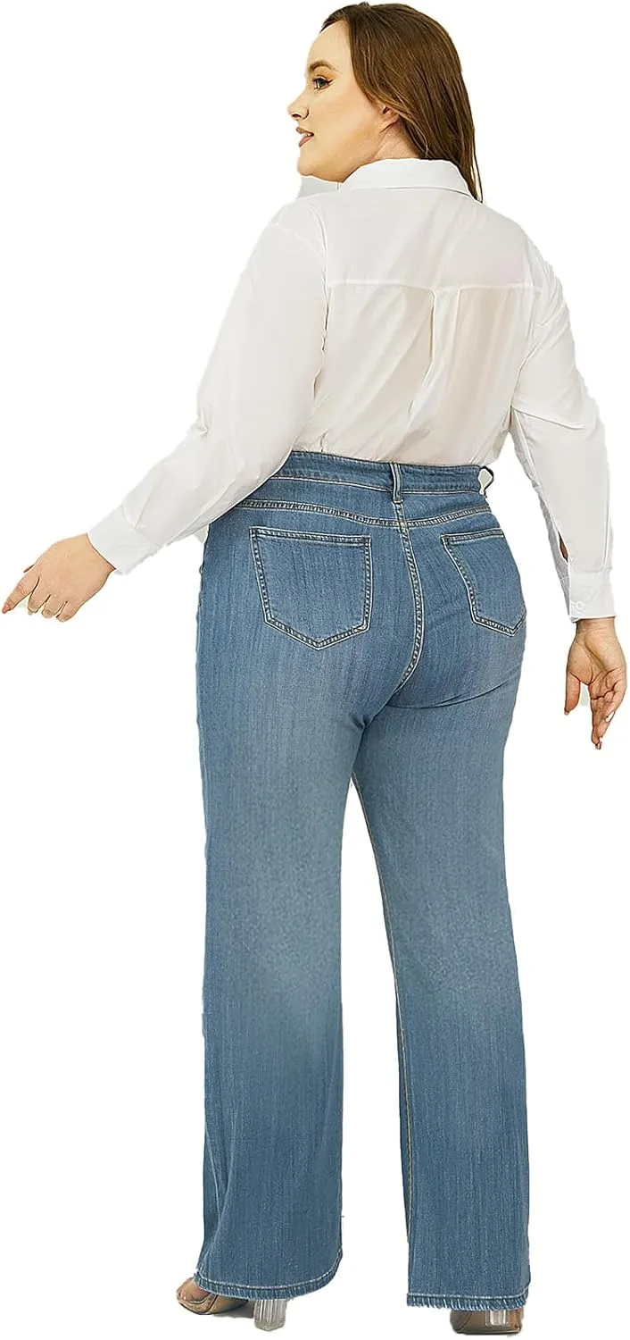 LEIJIJEANS Plus Size Baggy Jeans for Women Wide Leg Women Jeans Full Length Mom High Waist Tall Loose Wide Leg Pants
