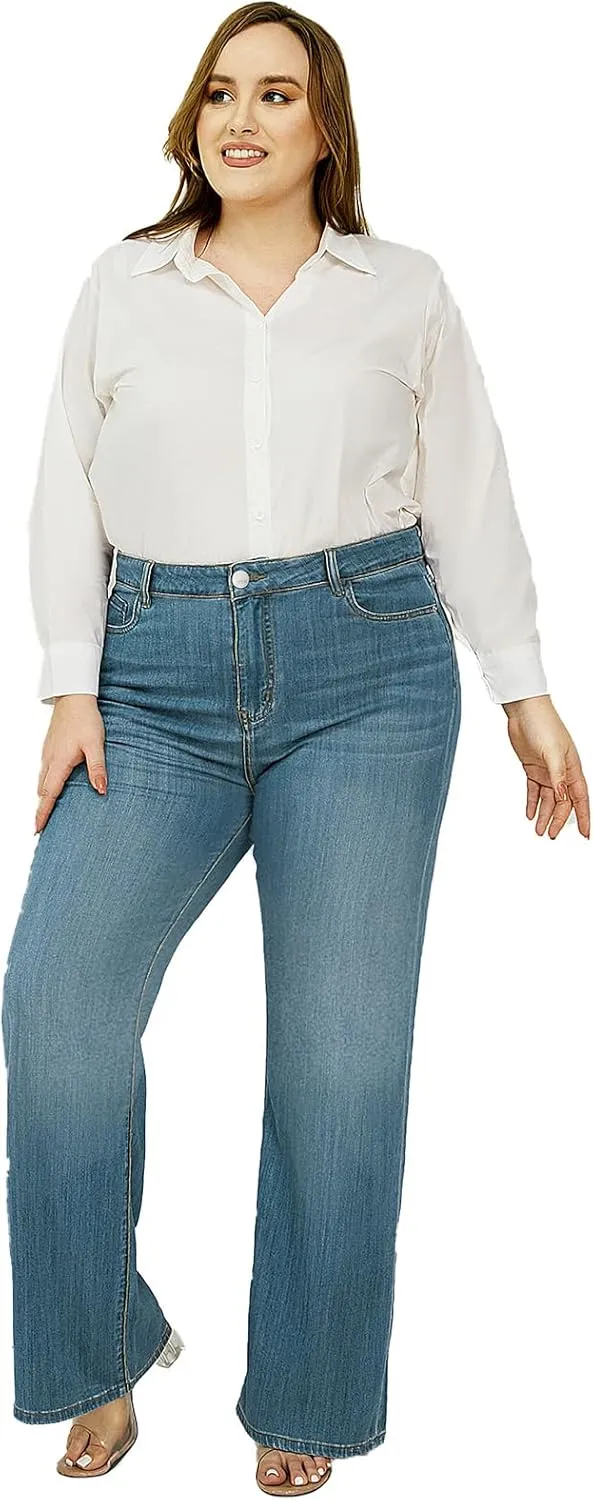 LEIJIJEANS Plus Size Baggy Jeans for Women Wide Leg Women Jeans Full Length Mom High Waist Tall Loose Wide Leg Pants