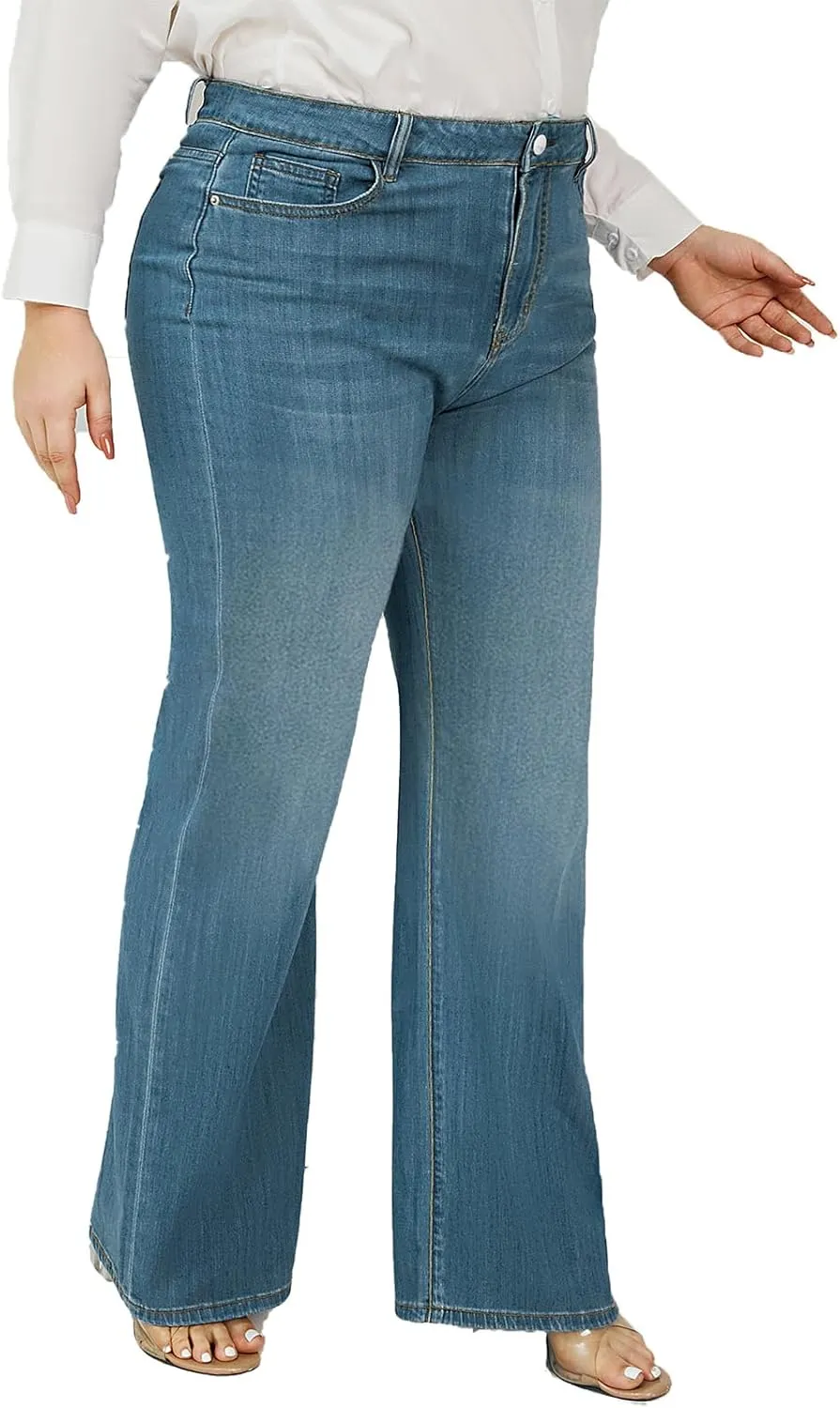 LEIJIJEANS Plus Size Baggy Jeans for Women Wide Leg Women Jeans Full Length Mom High Waist Tall Loose Wide Leg Pants