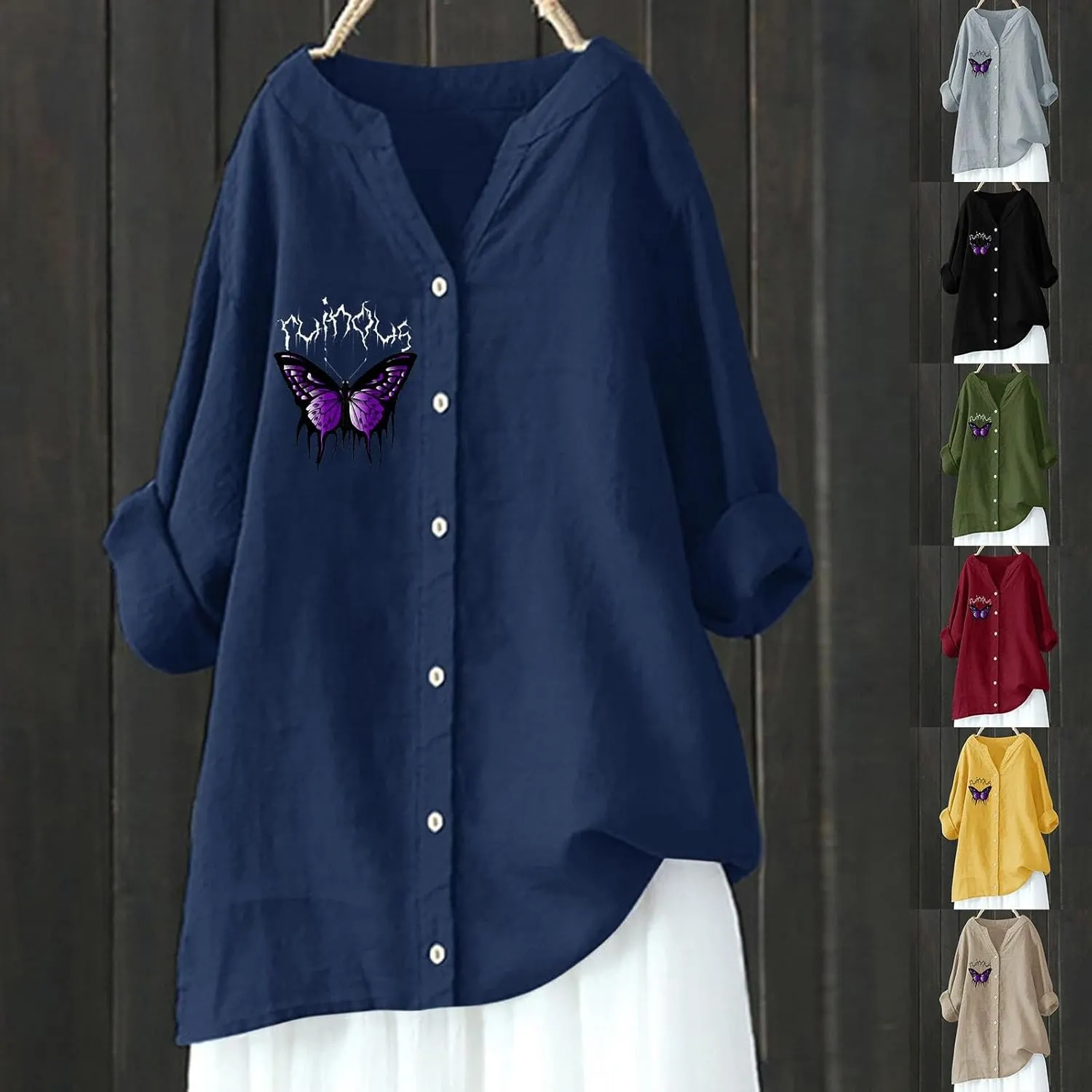 Linen Shirt Womens Roll Half Sleeve Button-up Casual Dress Front Floral Graphic Chic Shirt Aesthetics Elegant Blouse