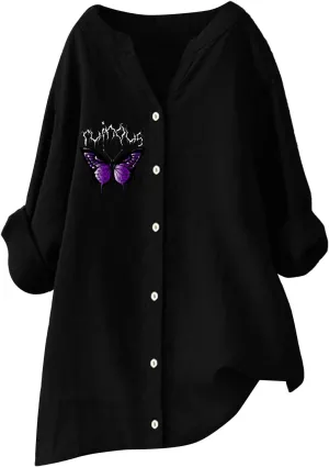 Linen Shirt Womens Roll Half Sleeve Button-up Casual Dress Front Floral Graphic Chic Shirt Aesthetics Elegant Blouse