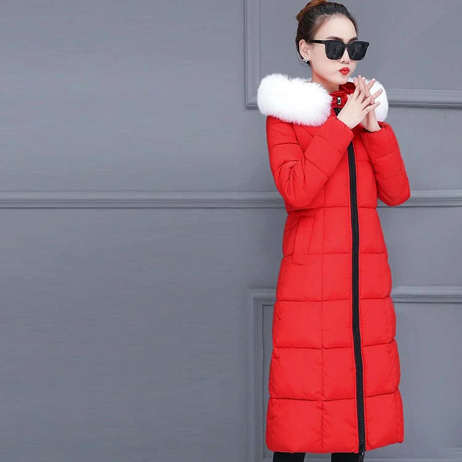 Long Down Winter Coats For Women Thicken Down Coats Full Zip Long Puffer Jacket Fur Hooded Quilted Parka Padded Jacket