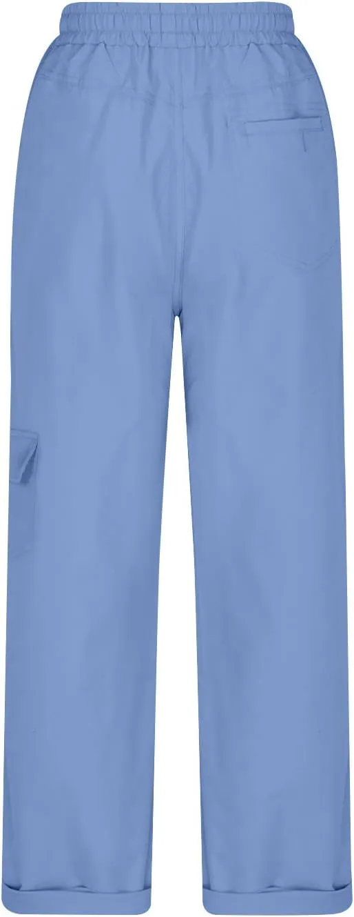 Long Straight Chino Pants for Women Plus Size Elastic Waist Summer Casual Baggy Slacks Work Office Business Trousers