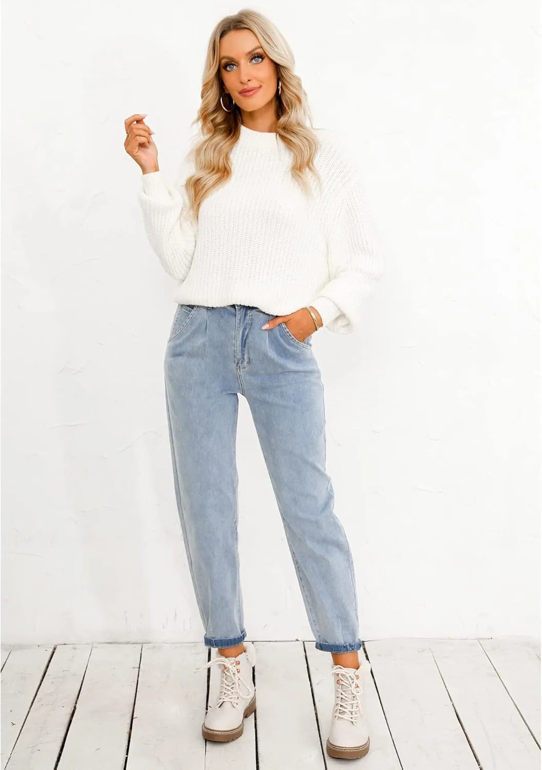 luvamia Mom Jeans for Women Trendy High Waisted Stretchy Loose Jeans for Women Denim Pants