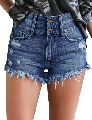 luvamia Women Casual High Waisted Denim Shorts Frayed Raw Hem Ripped Jeans Shorts