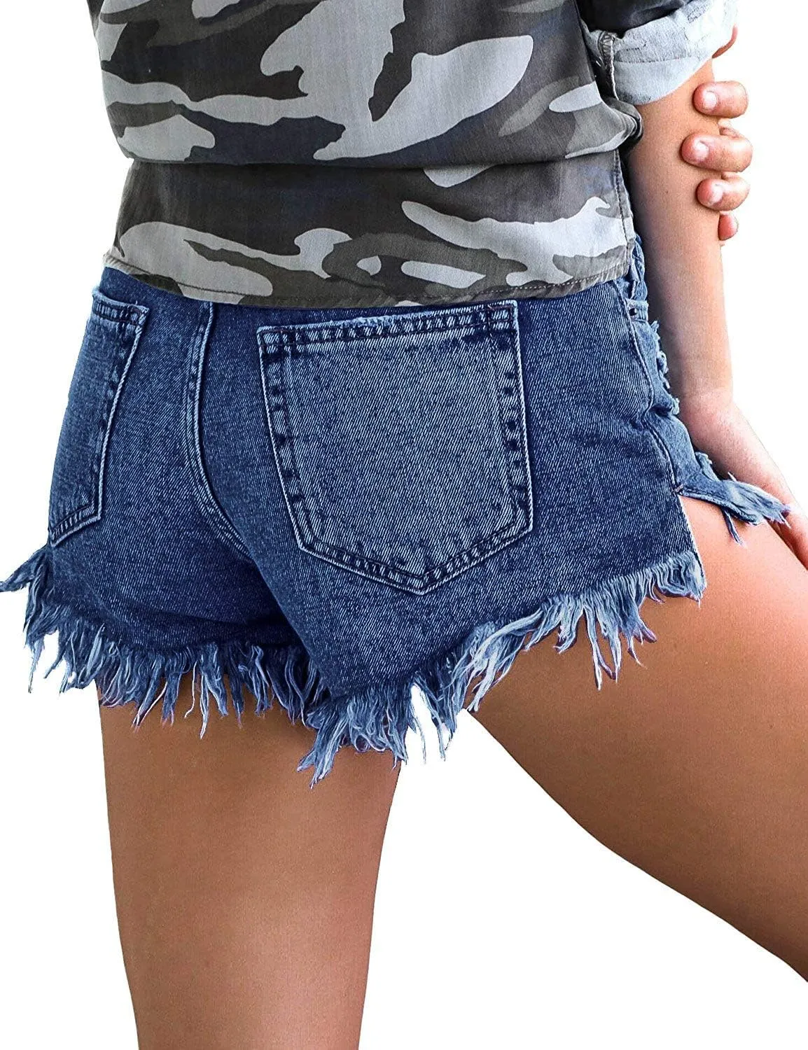 luvamia Women Casual High Waisted Denim Shorts Frayed Raw Hem Ripped Jeans Shorts