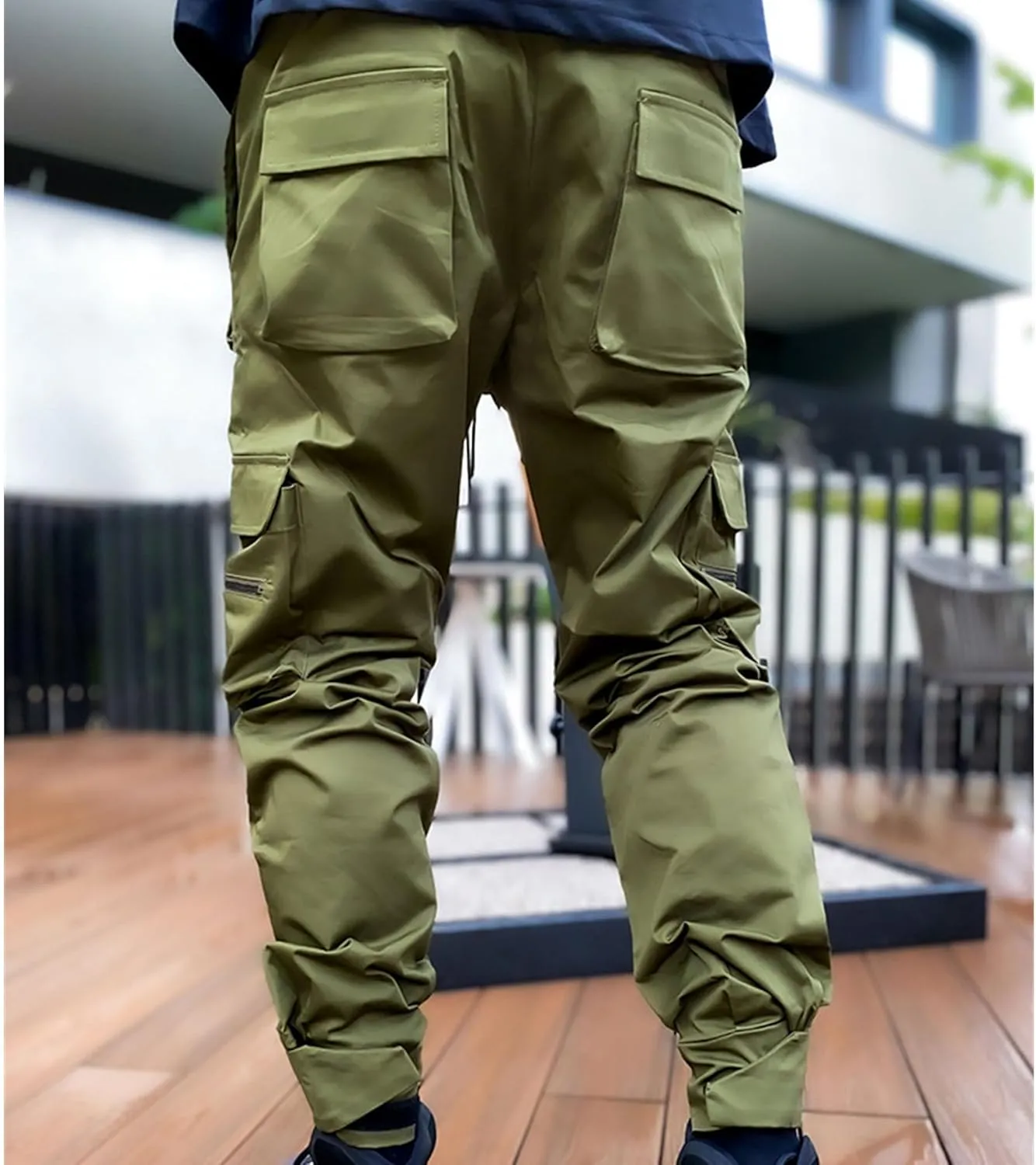 Maiyifu-GJ Men's Multi-Pocket Cargo Pants Elastic Waist Hiking Sweatpants Casual Athletic Running Joggers Trousers