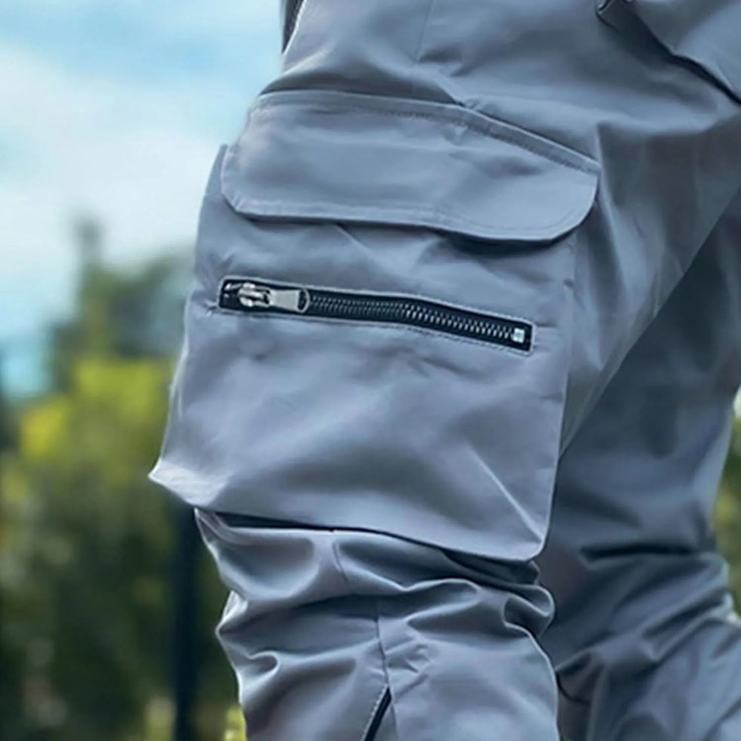 Maiyifu-GJ Men's Multi-Pocket Cargo Pants Elastic Waist Hiking Sweatpants Casual Athletic Running Joggers Trousers