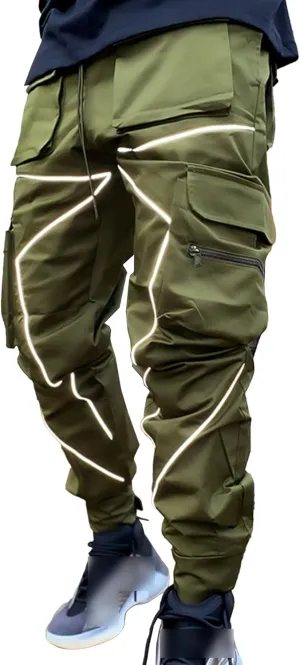 Maiyifu-GJ Men's Multi-Pocket Cargo Pants Elastic Waist Hiking Sweatpants Casual Athletic Running Joggers Trousers