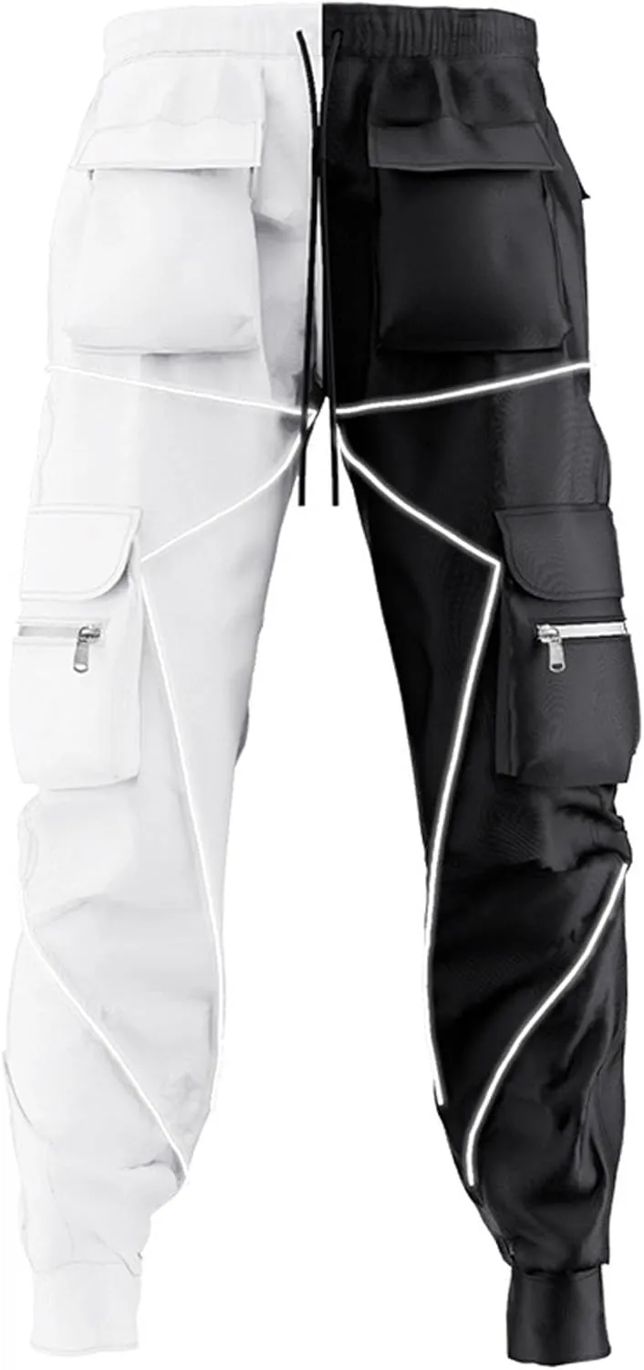 Maiyifu-GJ Men's Multi-Pocket Cargo Pants Elastic Waist Hiking Sweatpants Casual Athletic Running Joggers Trousers