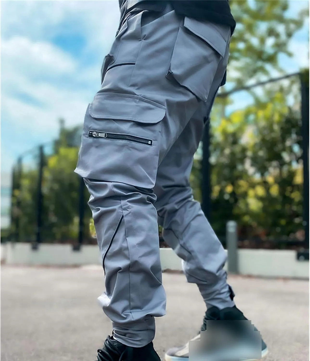 Maiyifu-GJ Men's Multi-Pocket Cargo Pants Elastic Waist Hiking Sweatpants Casual Athletic Running Joggers Trousers