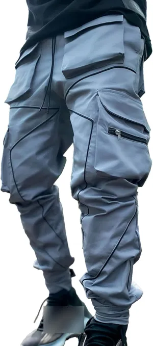 Maiyifu-GJ Men's Multi-Pocket Cargo Pants Elastic Waist Hiking Sweatpants Casual Athletic Running Joggers Trousers
