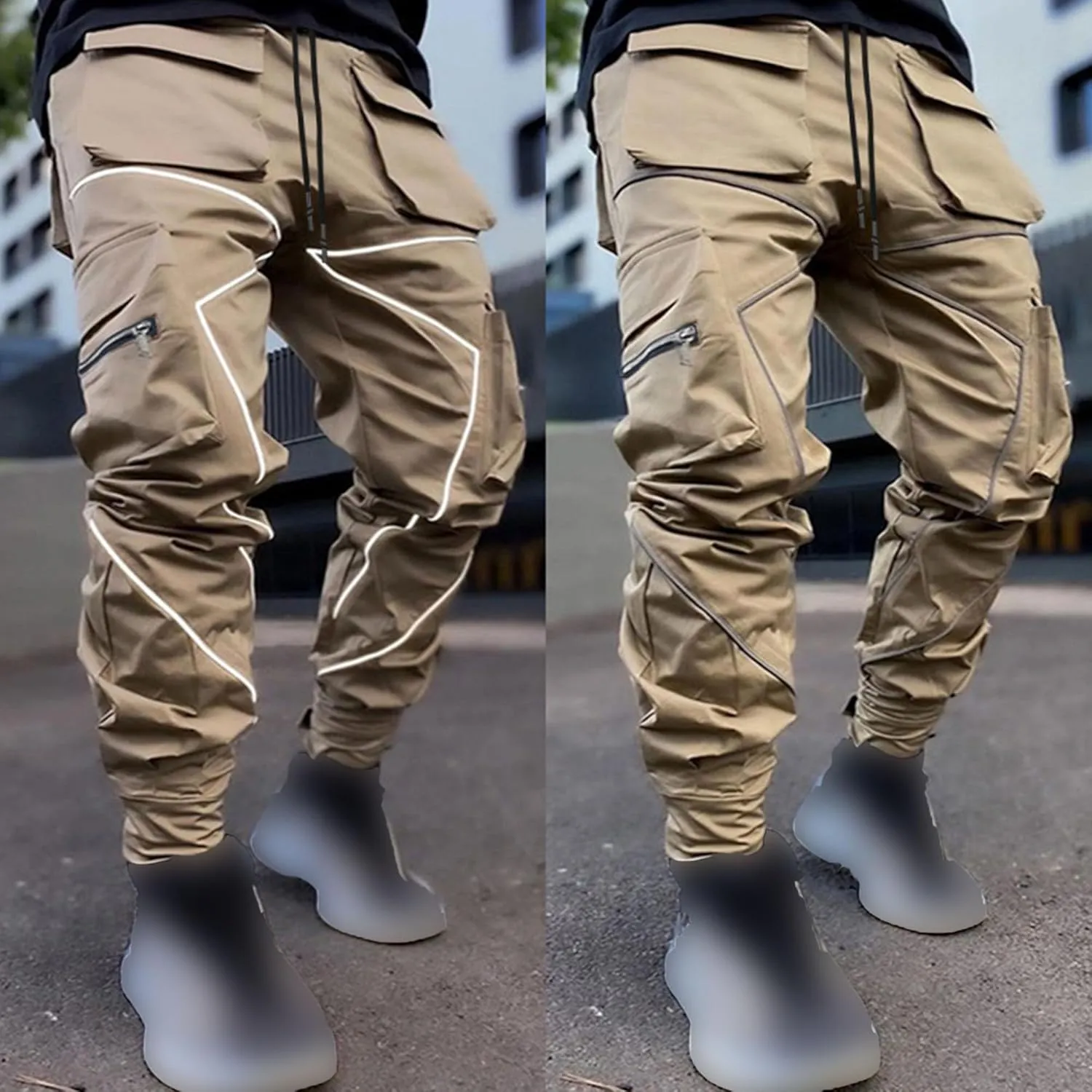 Maiyifu-GJ Men's Multi-Pocket Cargo Pants Elastic Waist Hiking Sweatpants Casual Athletic Running Joggers Trousers