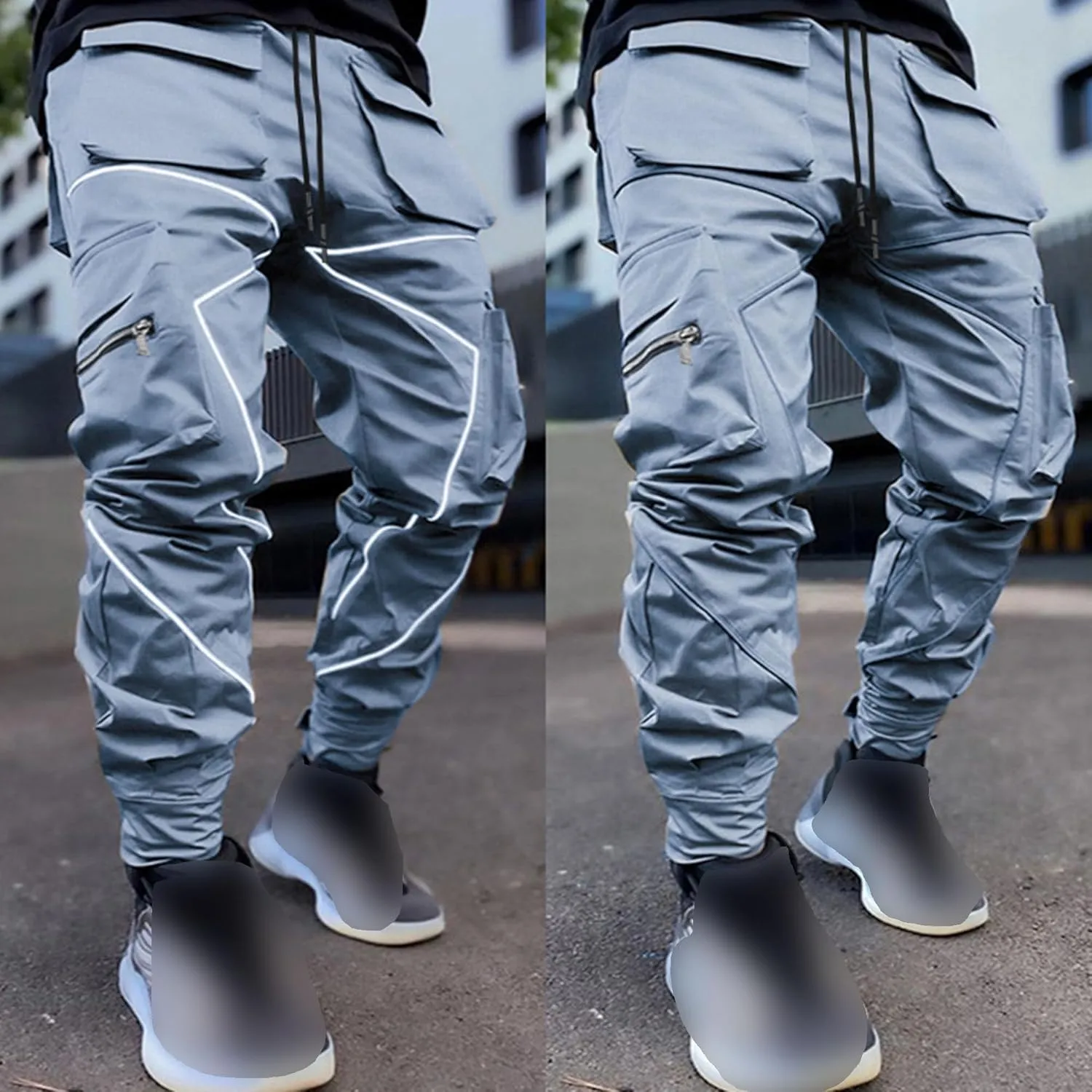Maiyifu-GJ Men's Multi-Pocket Cargo Pants Elastic Waist Hiking Sweatpants Casual Athletic Running Joggers Trousers