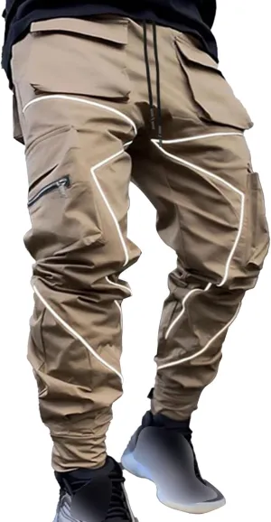 Maiyifu-GJ Men's Multi-Pocket Cargo Pants Elastic Waist Hiking Sweatpants Casual Athletic Running Joggers Trousers