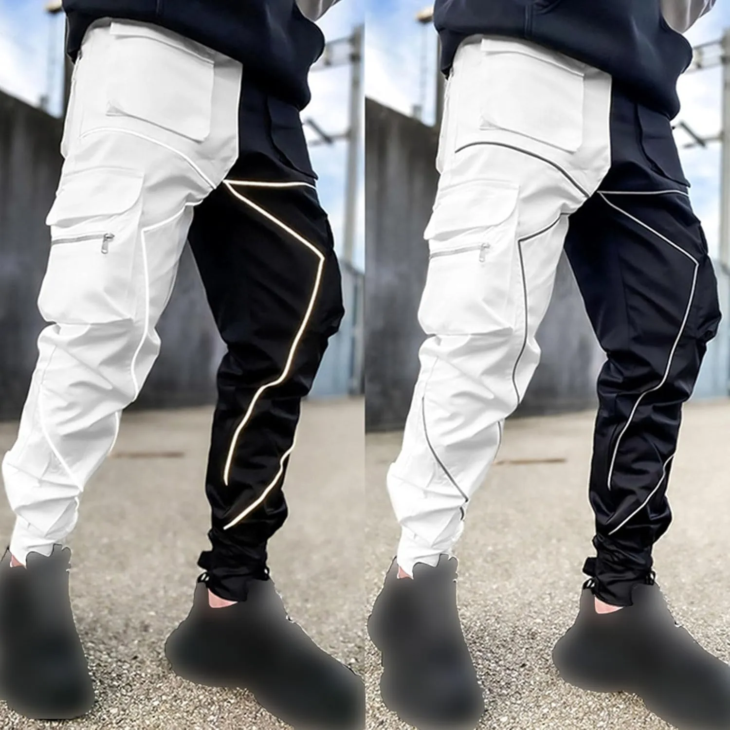 Maiyifu-GJ Men's Multi-Pocket Cargo Pants Elastic Waist Hiking Sweatpants Casual Athletic Running Joggers Trousers